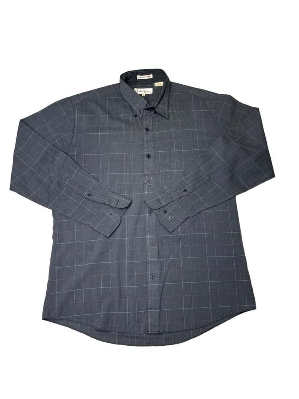 Oak Tree Long Sleeve Button-Down Shirt Size 16.5 34/35 Charcoal Plaid